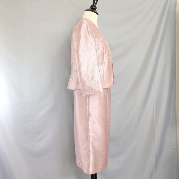 Alex Evenings Petite 4P Pink Shimmer Beaded Dress Jacket 2-PC Formal Cocktail - Picture 12 of 16